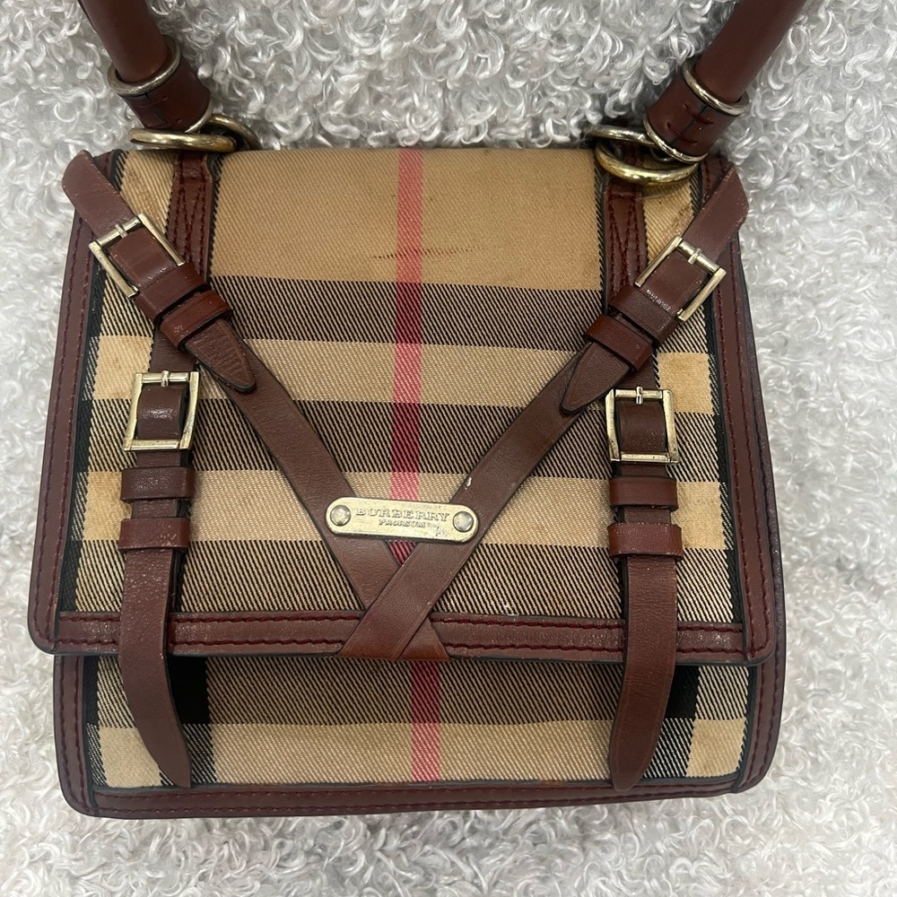 Burberry Brown/Beige House Check Coated Fabric Leather Shoulder Bag - Picture 2 of 16